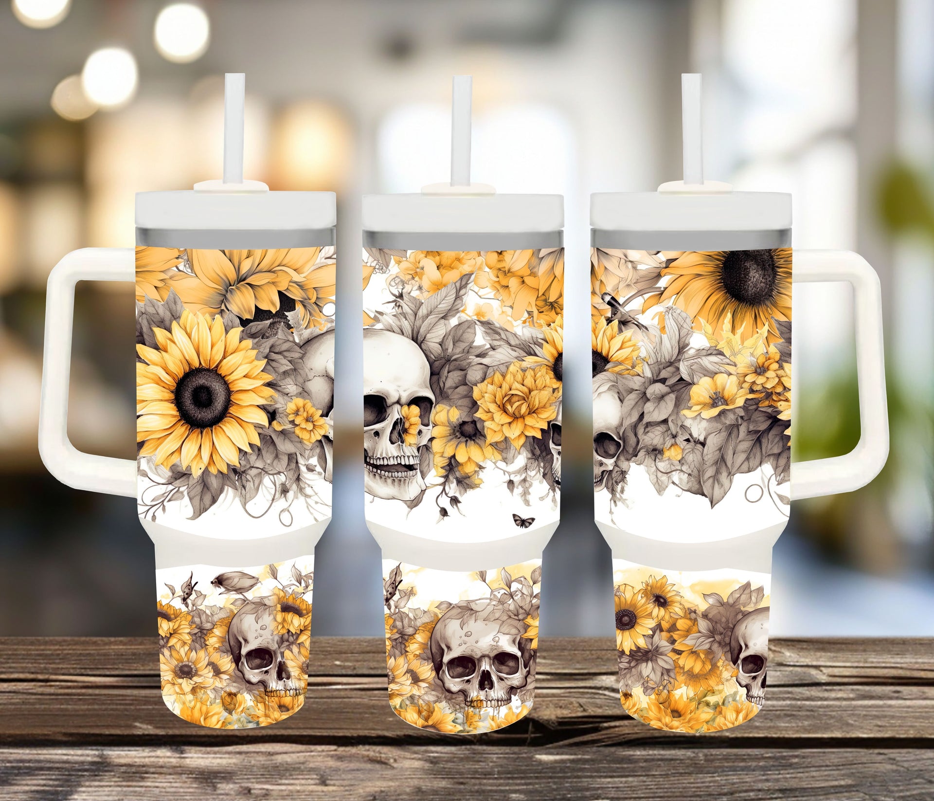 40oz Gothic Skull Sunflower Tumbler