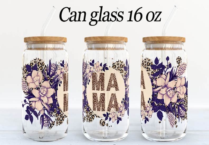 Mama Floral 16oz Glass tumbler or 11oz Coffee Mug