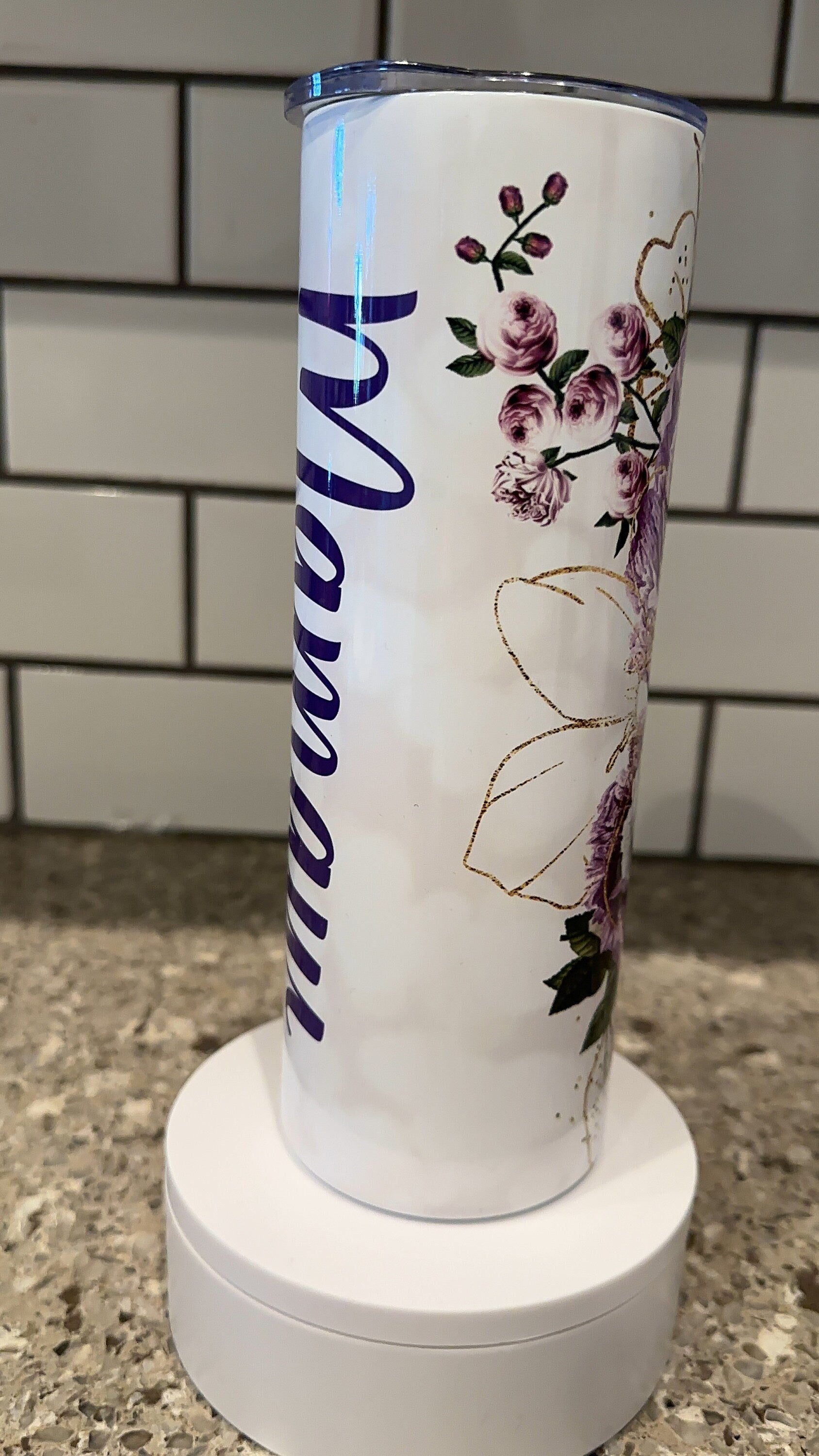 Purple and Gold Floral Tumbler