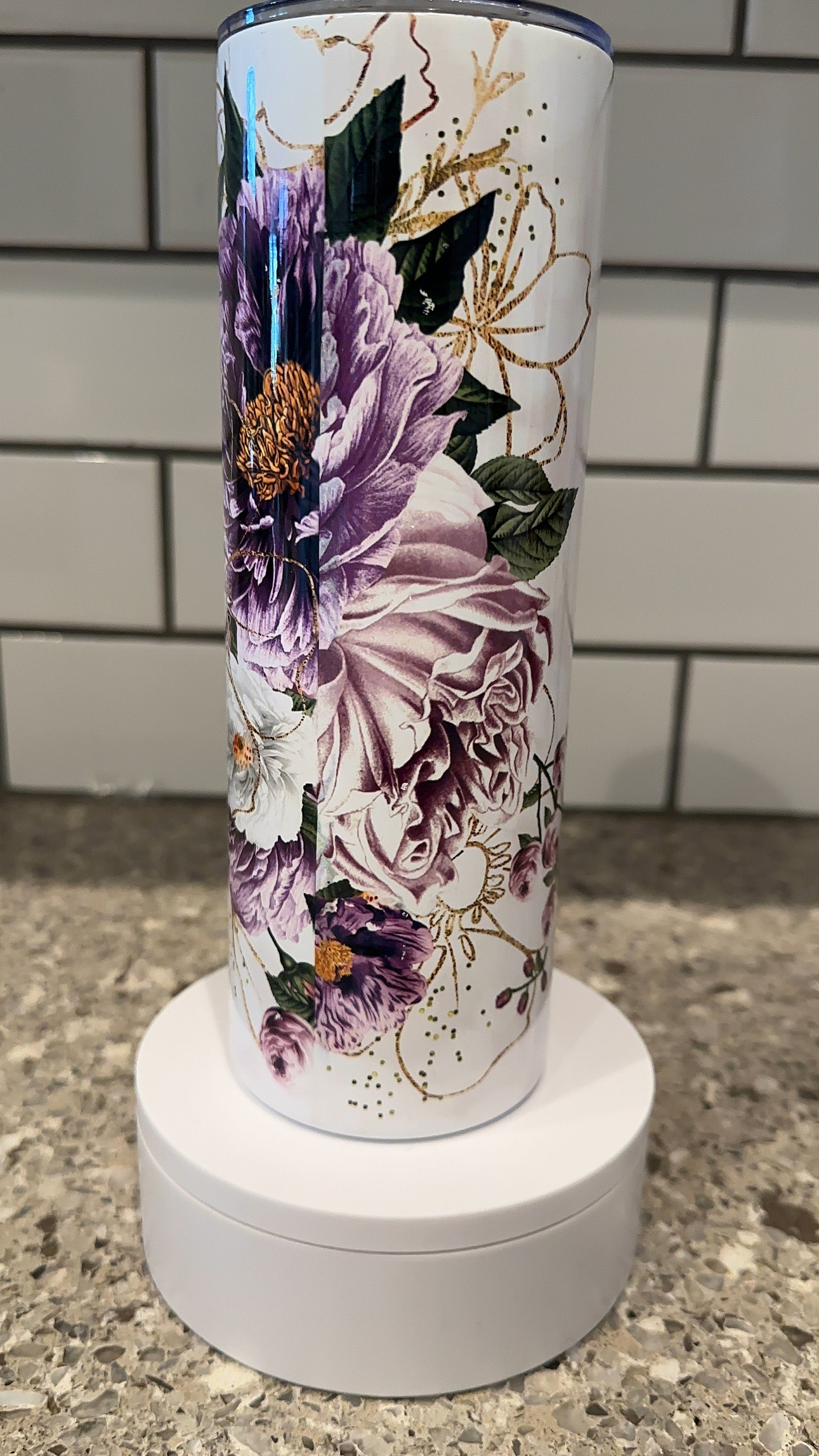 Purple and Gold Floral Tumbler