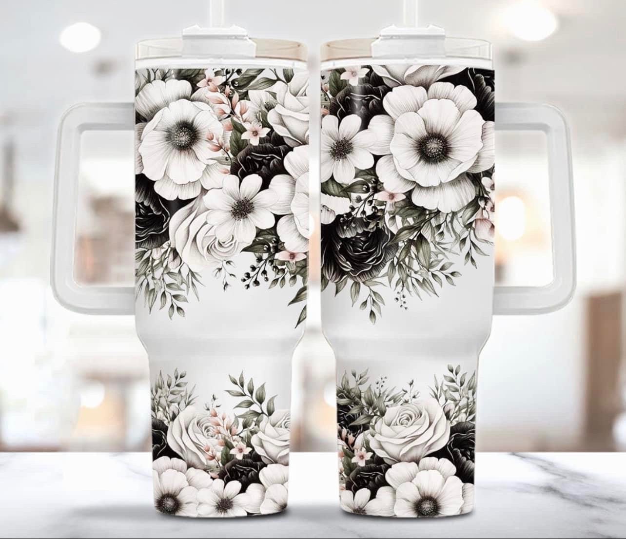 40oz Black floral Tumbler