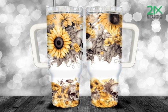 40oz Gothic Skull Sunflower Tumbler