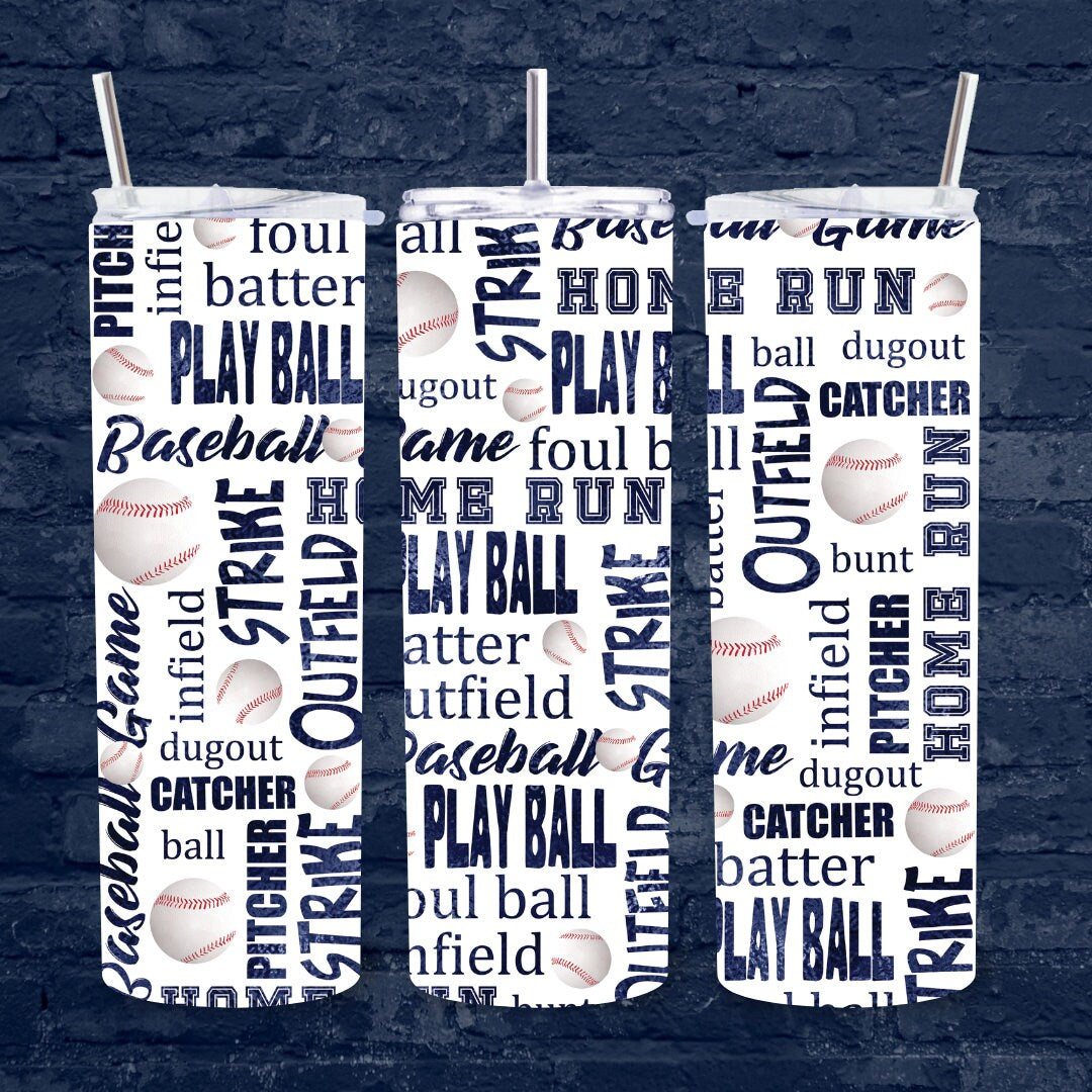 Baseball Words 20oz Tumbler or 22oz Water Bottle