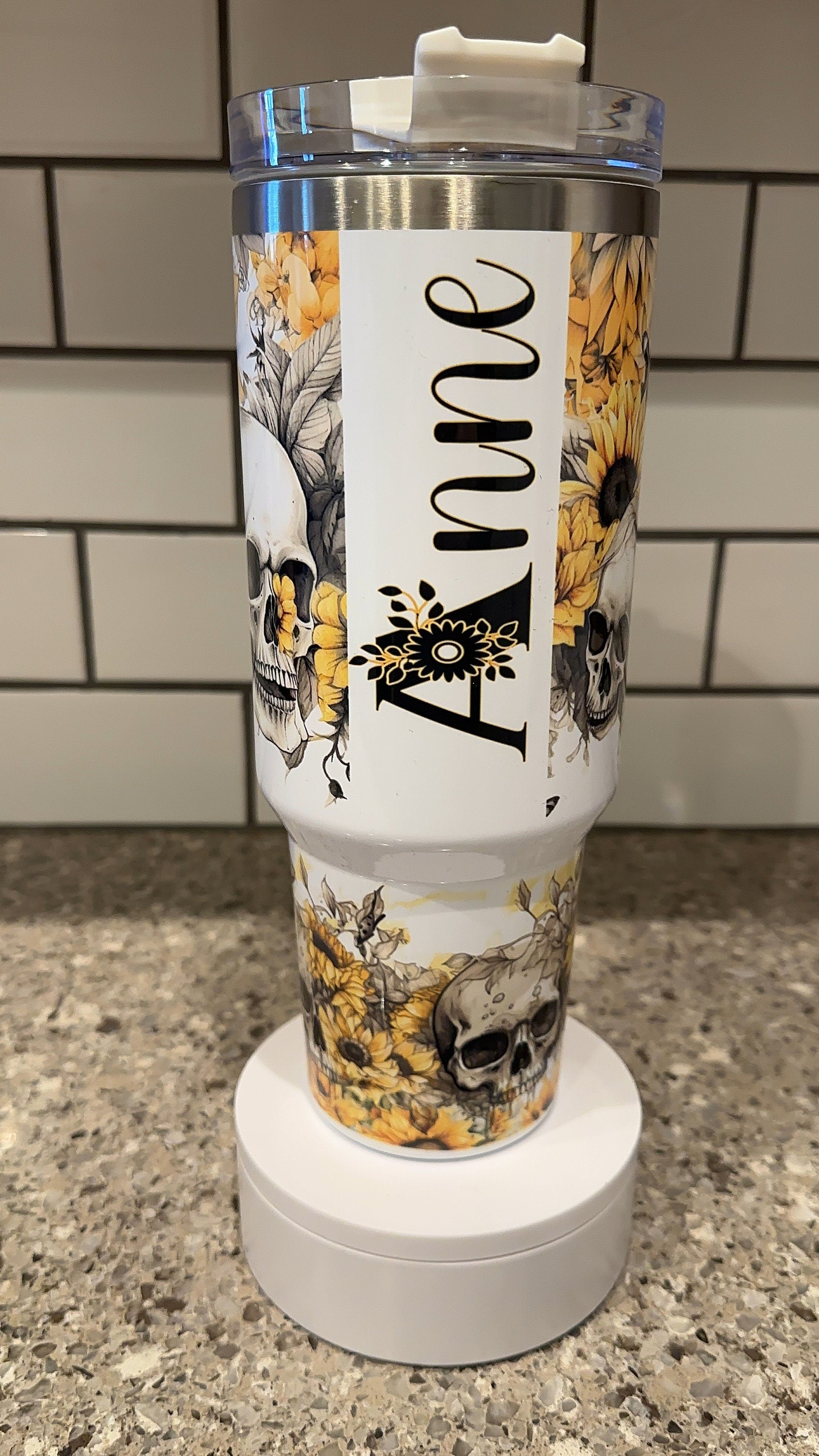 40oz Gothic Skull Sunflower Tumbler
