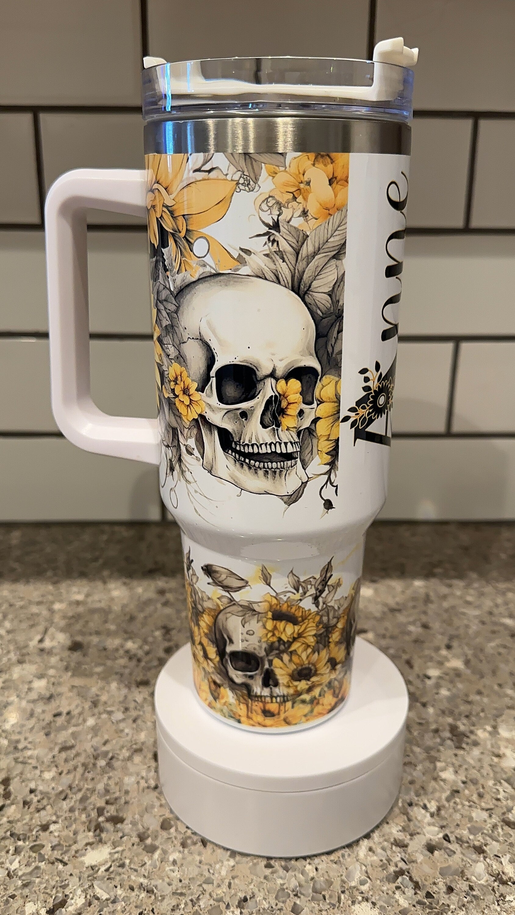 40oz Gothic Skull Sunflower Tumbler