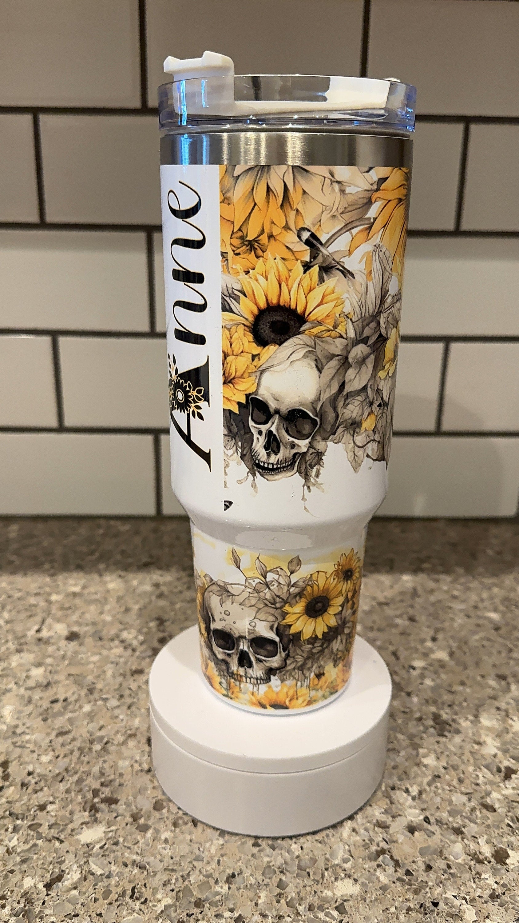40oz Gothic Skull Sunflower Tumbler
