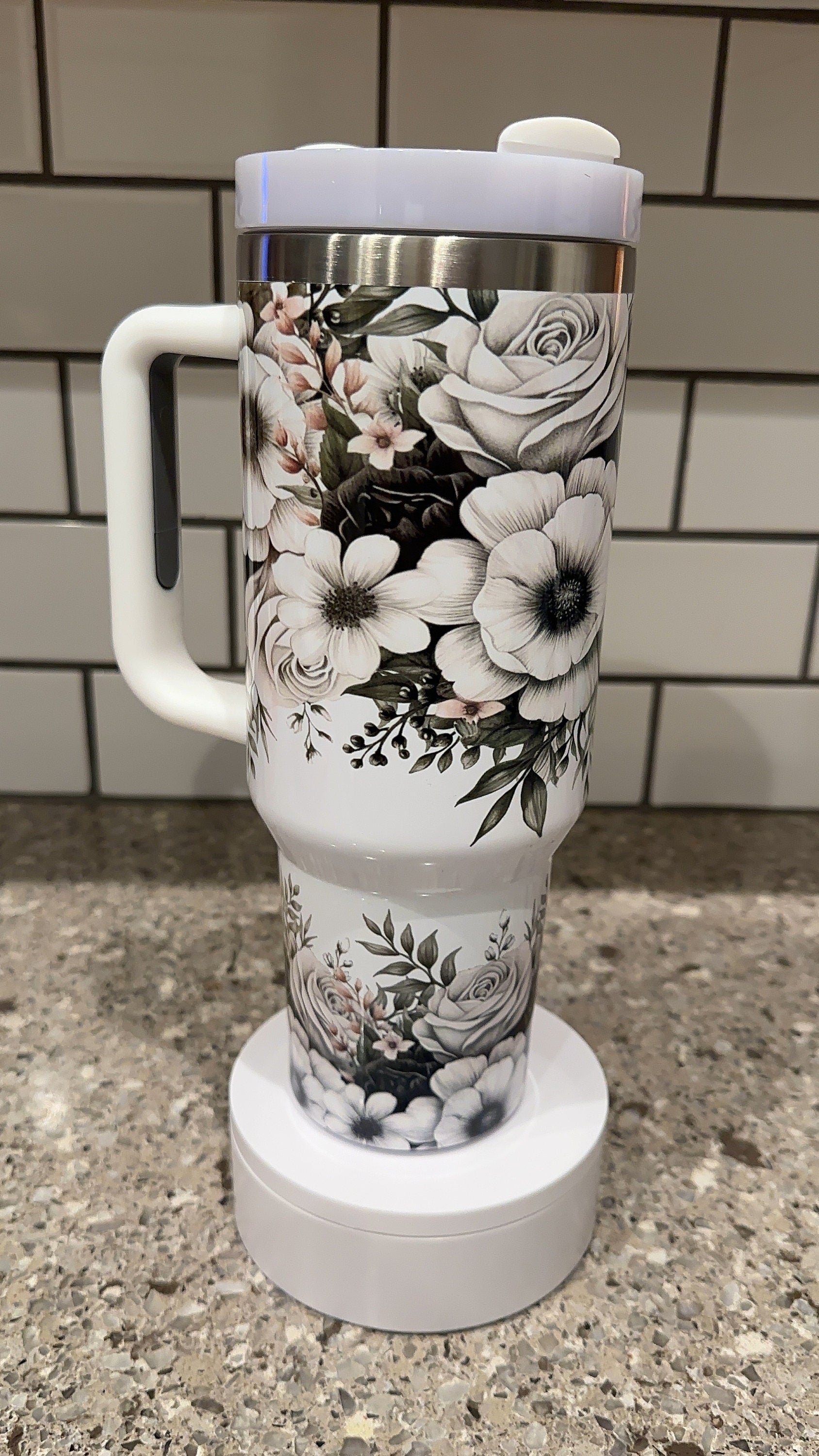40oz Black floral Tumbler