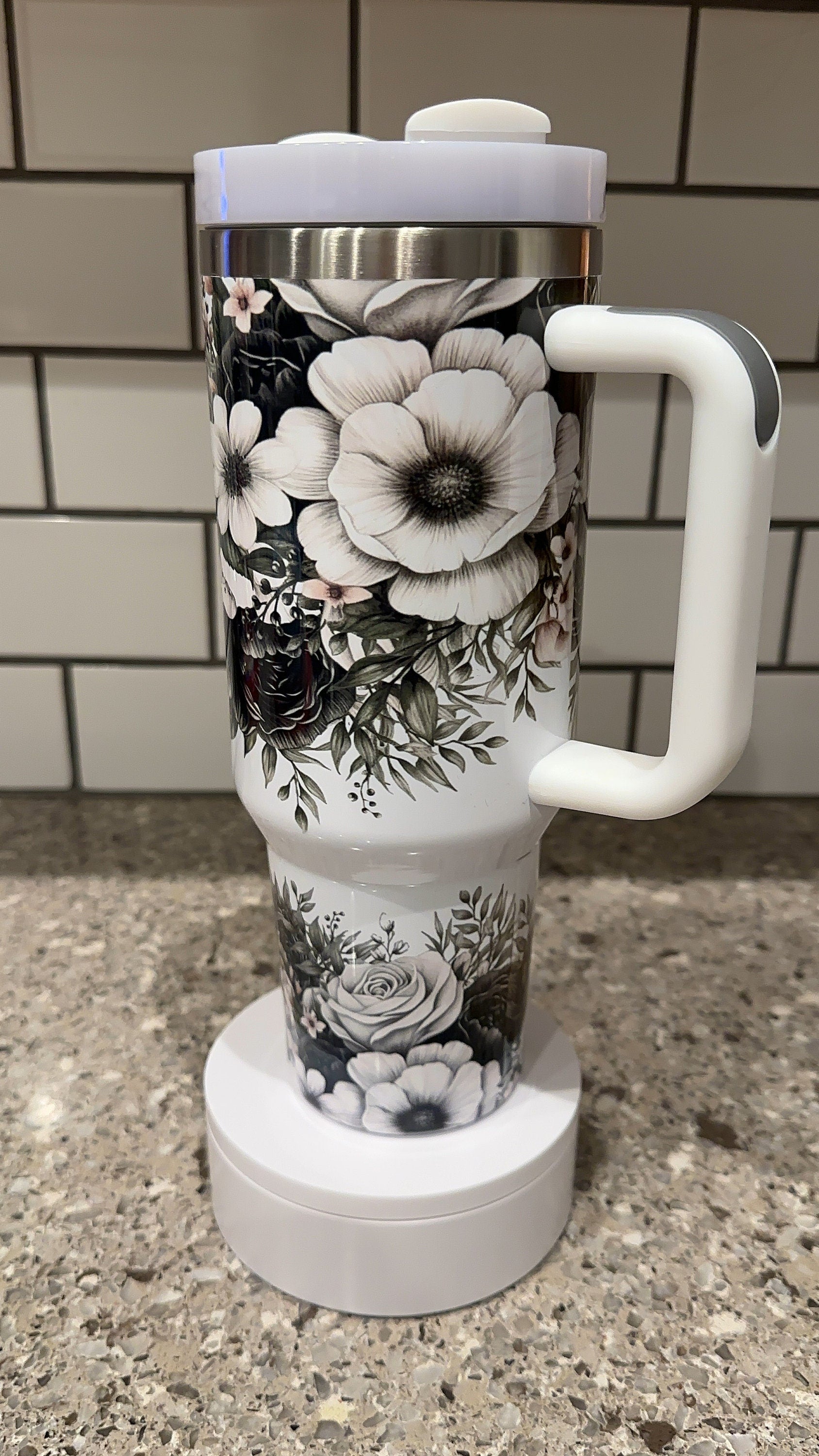 40oz Black floral Tumbler