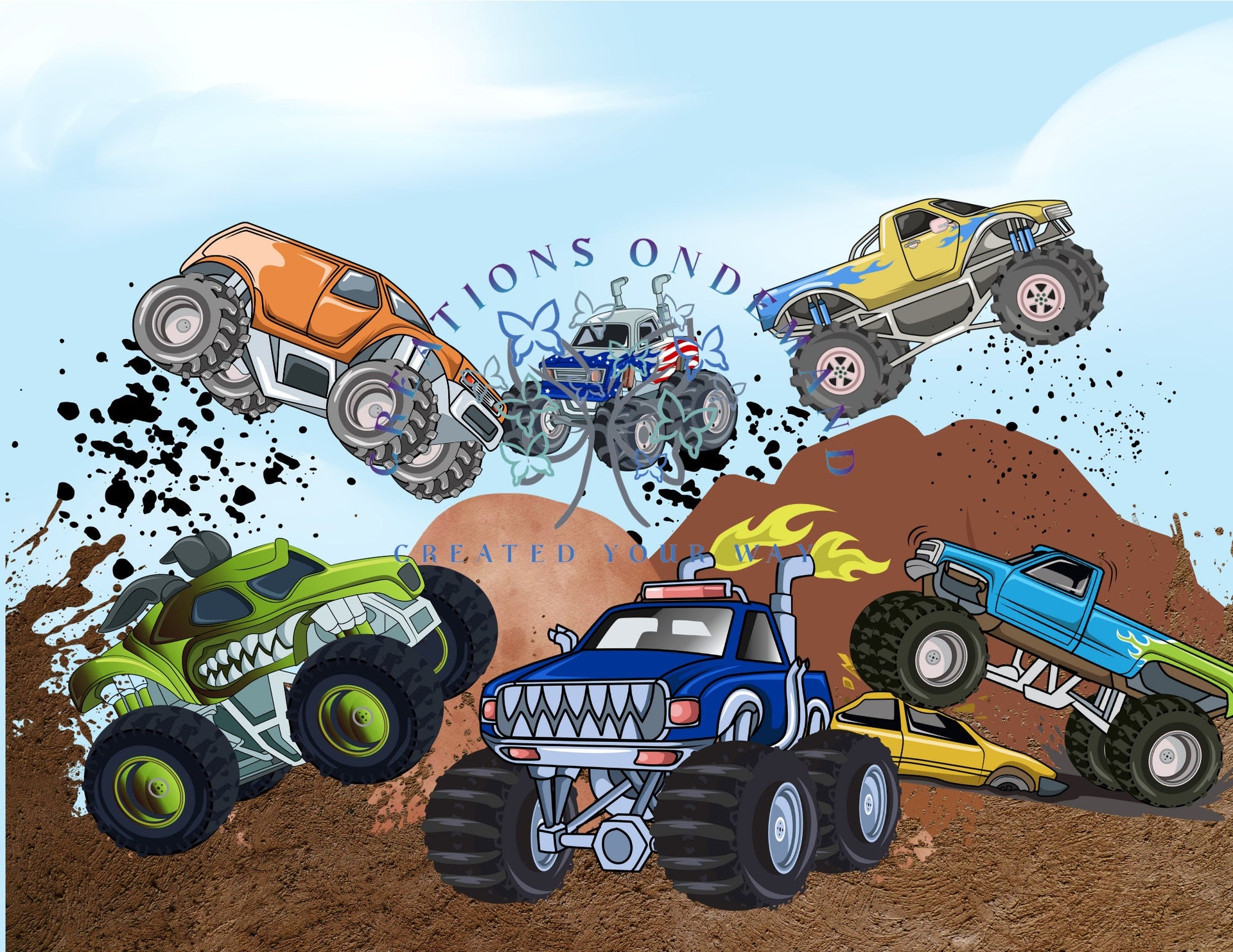 Kids 12oz Monster Truck Theme Tumbler
