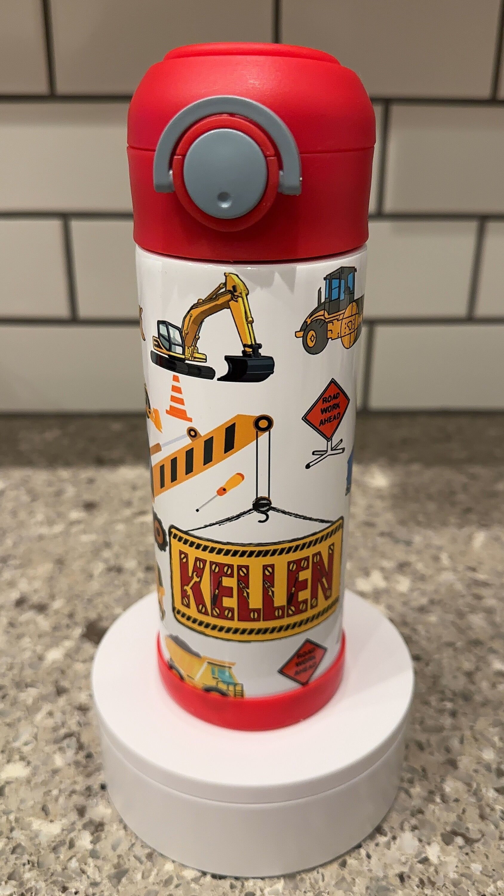 Kids 12oz Construction Theme Tumbler Pink or Yellow