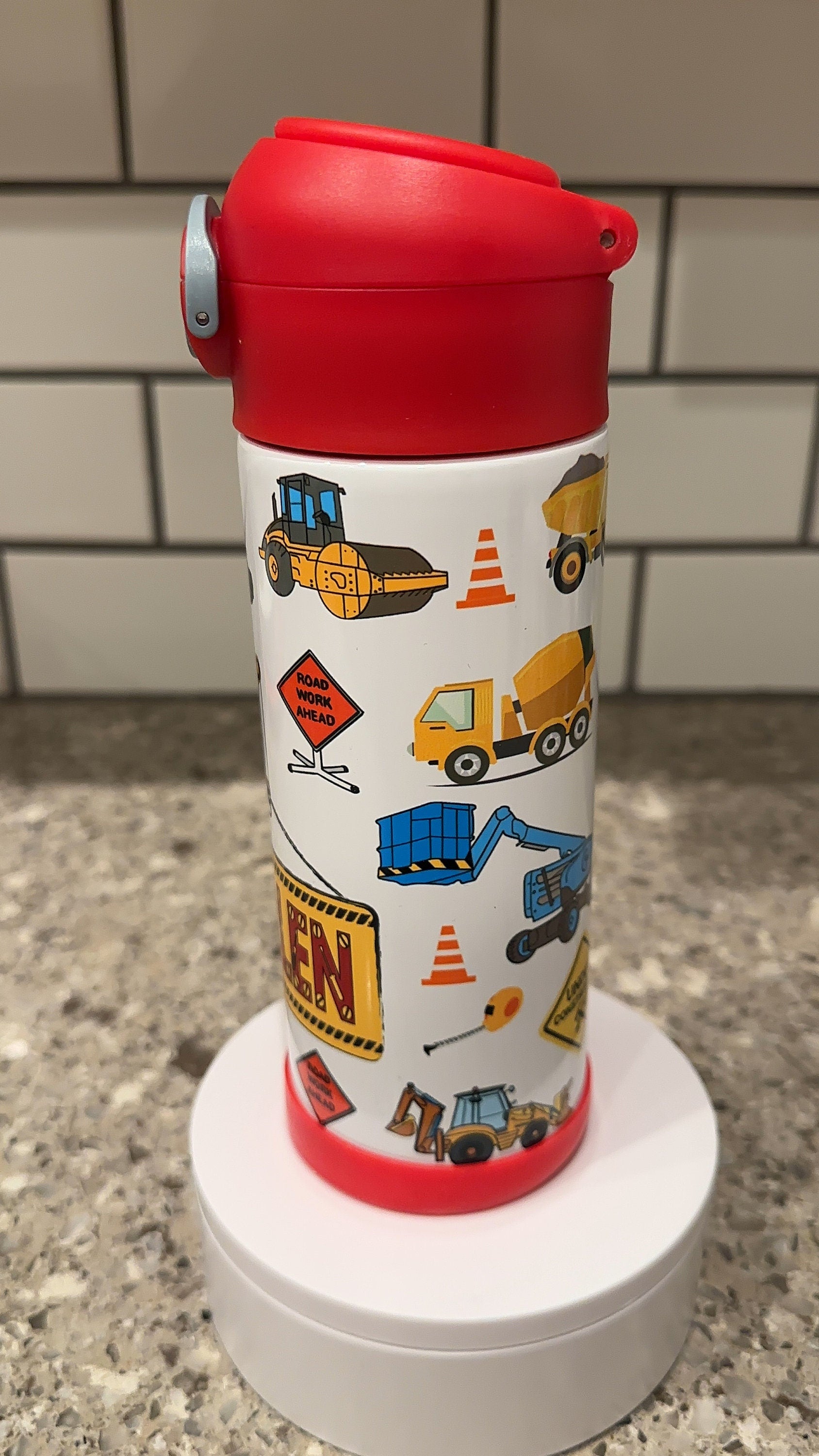 Kids 12oz Construction Theme Tumbler Pink or Yellow