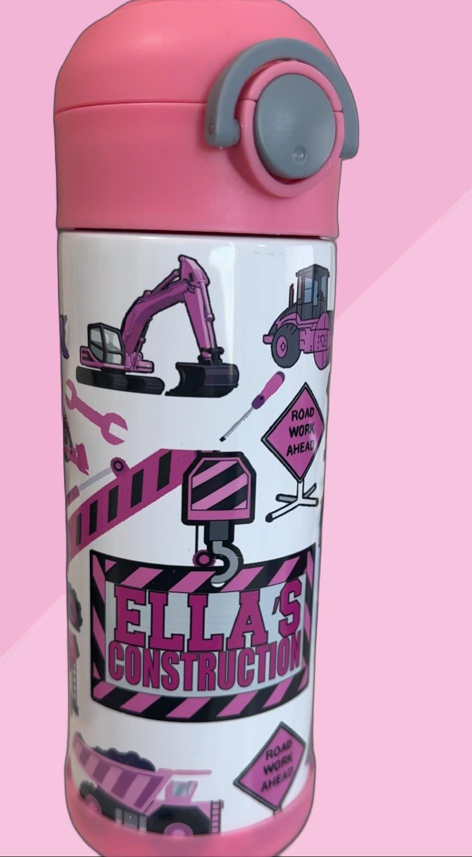 Kids 12oz Construction Theme Tumbler Pink or Yellow