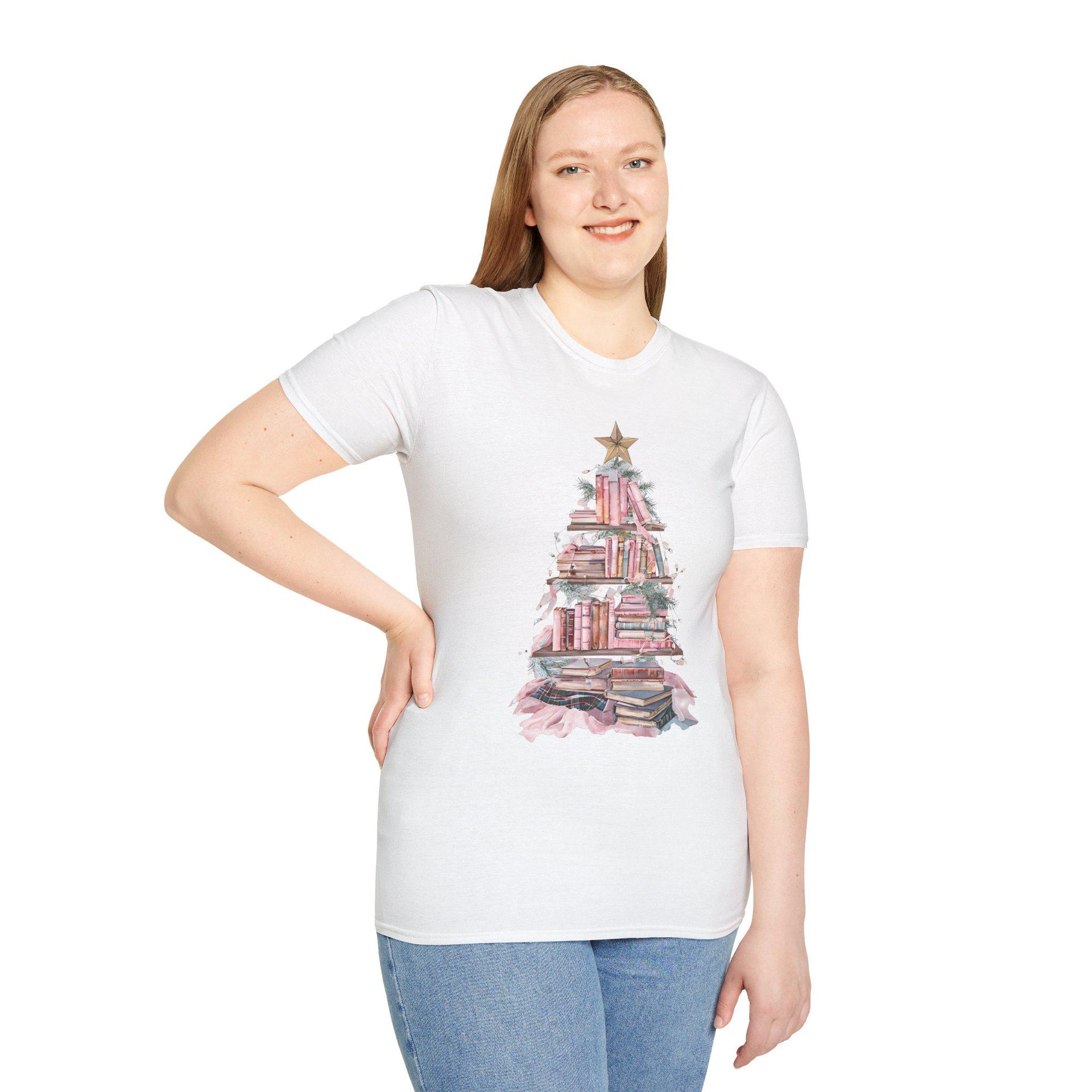 Book Christmas Tree Unisex Softstyle T-Shirt