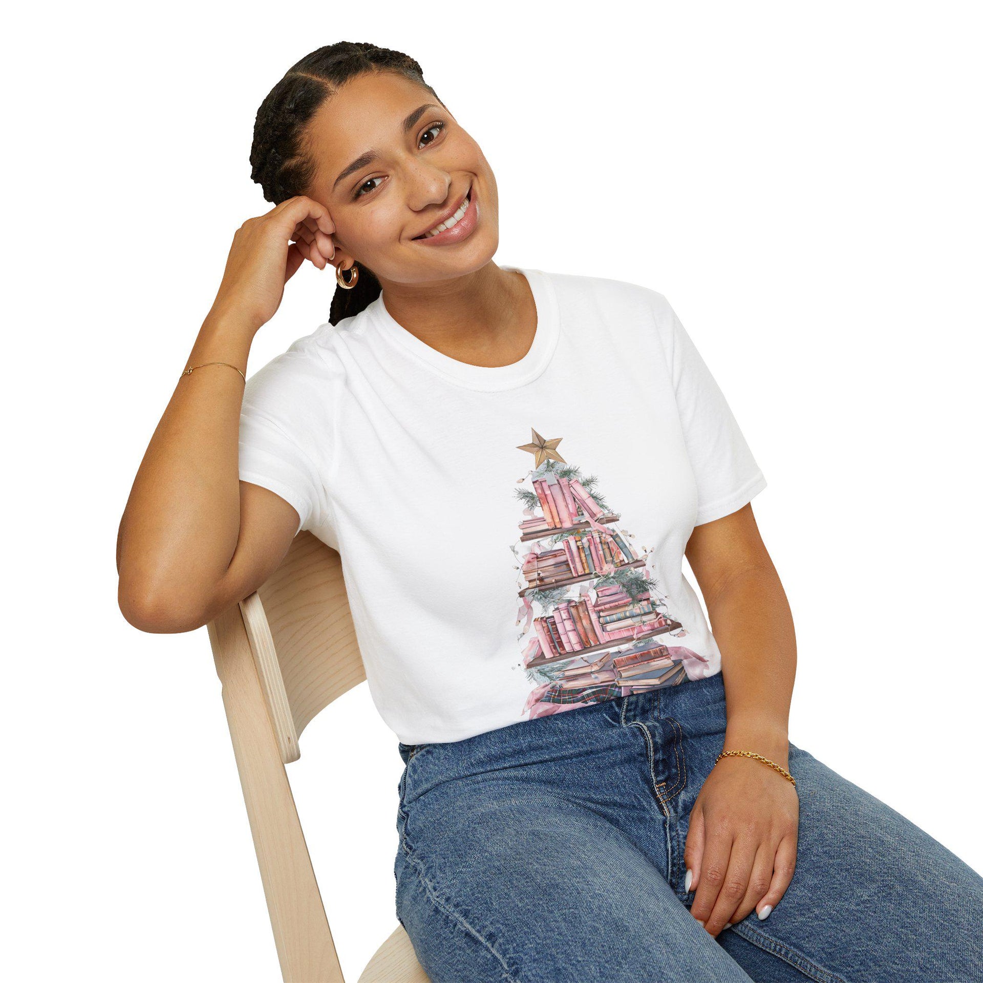 Book Christmas Tree Unisex Softstyle T-Shirt