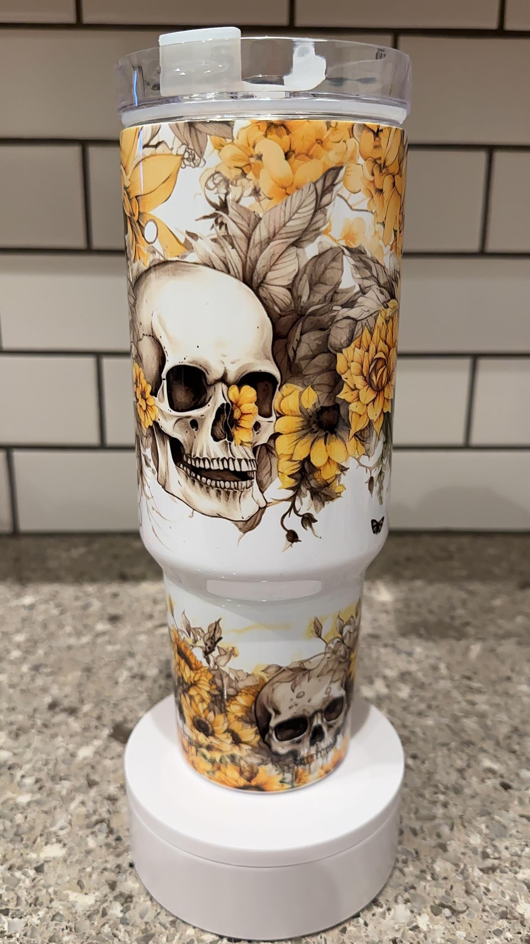 40oz Gothic Skull Sunflower Tumbler